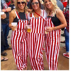 Game Bibs Adult Unisex Red and White Striped Game Day Overalls